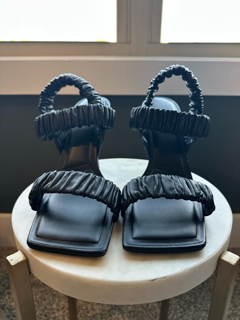 Gianni Bini Black Ruched-Strap Square-Toe Heels